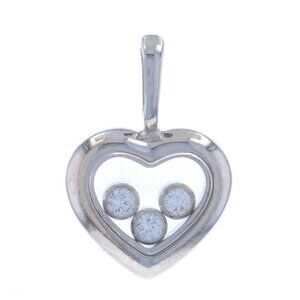 Chopard Happy Diamond Heart Floating Pendant White Gold 18k Round .12ctw Love
